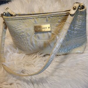 Brahmin Cream and Tan Crocodile Embossed Clutch